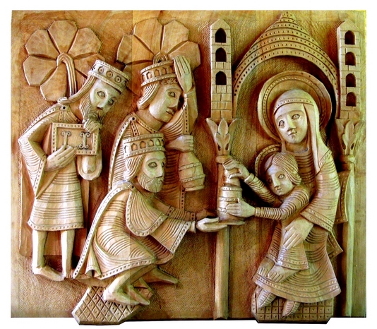 La sculpture en haut-relief de l'adoration des mages