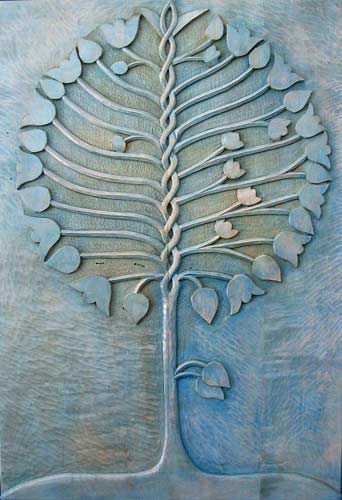 arbre de vie bleu sculpté en bas relief