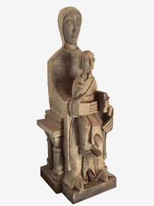 vierge romane en majesté sculptée en tilleul