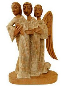trois anges blancs debout en poirier