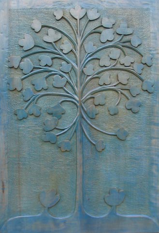 arbre de vie bleu sculpté en bas relief