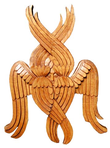 Sculpture sur bois d'un séraphin byzantin en poirier