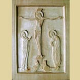 Scène de la Crucifixion du Christ à partir d'une enluminure romane